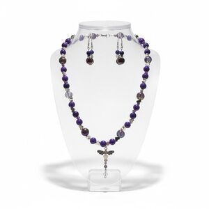 Elegant Purple Beaded Necklace and Earring Set